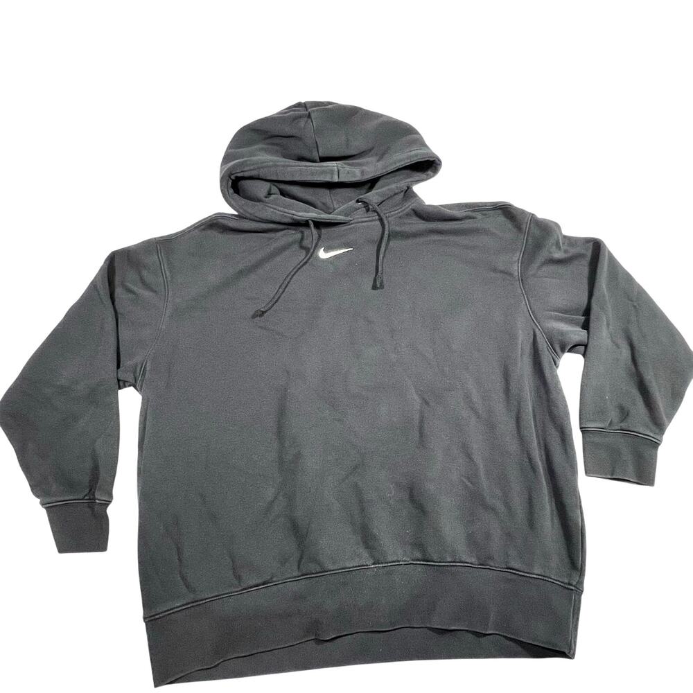 Nike Center Swoosh Hoodie Mens Medium Black Pullover Sweatshirt Mid